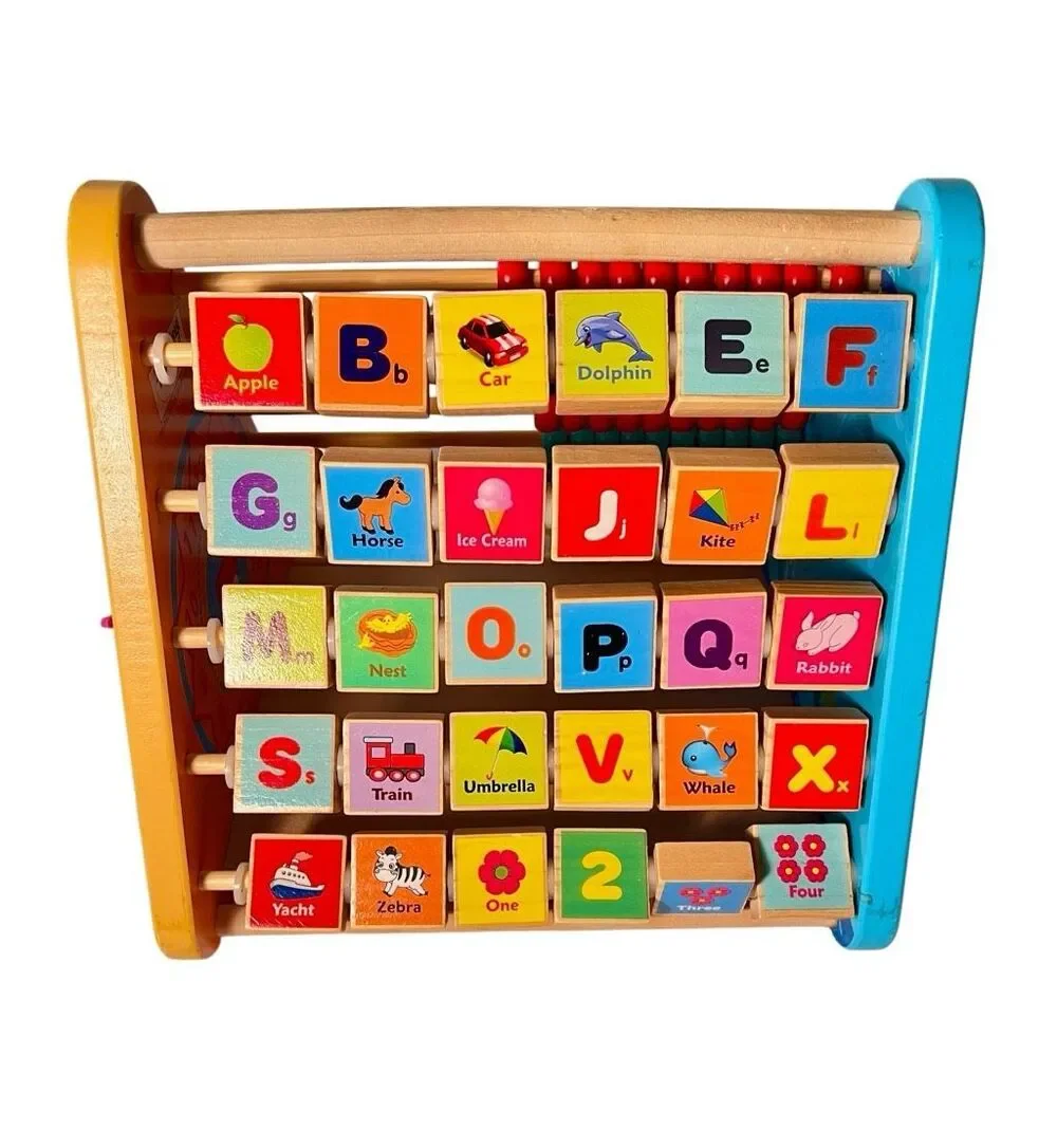 TOWO Wooden Activity Center Toy, ABC Blocks Abacus Clock for Toddlers Montessori